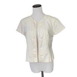 Kasper Cream Linen Beaded Accent Jacket, Size 6P